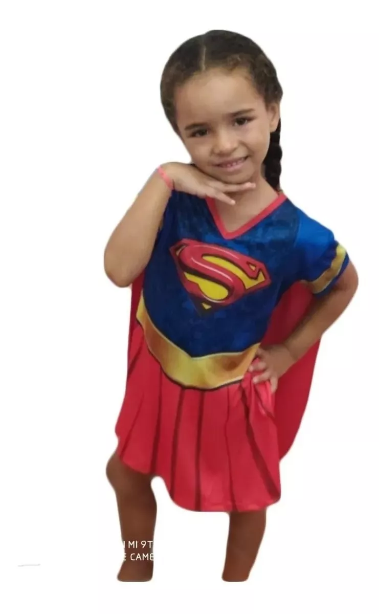 Fantasia Infantil Super Girl Vestido Com Capa