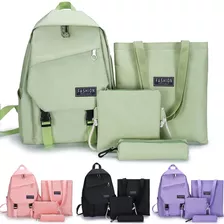 Set 4 Mochila Bolsa Tote Escolar Estudiante Juvenil Casual