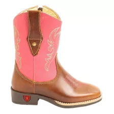 Bota Country Infantil Feminina Texana Rosa Menina Couro