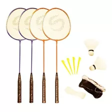 Set Badminton 4 Raquetas + 2 Plumas + Funda + Red + Funda 