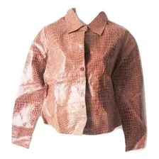 $ Chamarra Piel Dama Sobrecamisa Vaquera Textura Cocodrilo.