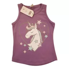 Remera Musculosa Beba 9 Meses Unicornio Violeta 100% Algodón