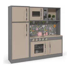 Cozinha Completa Infantil Refrigerador Geladeira Menina Mdf Cor Cinza