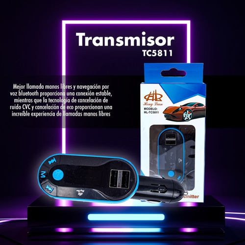 Transmisor Receptor De Audio Fm Bluetooth Mp3 Auto Tc5811 Foto 5