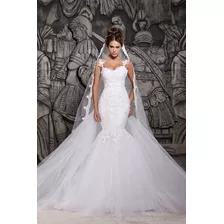 Vestido De Novia Corte Sirena,espalda Desnuda,cola Desmontab