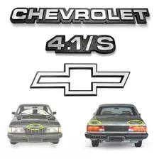 Kit Emblemas Gravata Chevrolet 4.1 Prata Opala Caravan 6 Cil