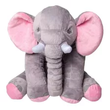 Almofada Elefante Dumbo Pelúcia 62cm Bebê Cinza Com Azul