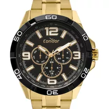 Relógio Masculino Dourado Condor Fundo Preto Original