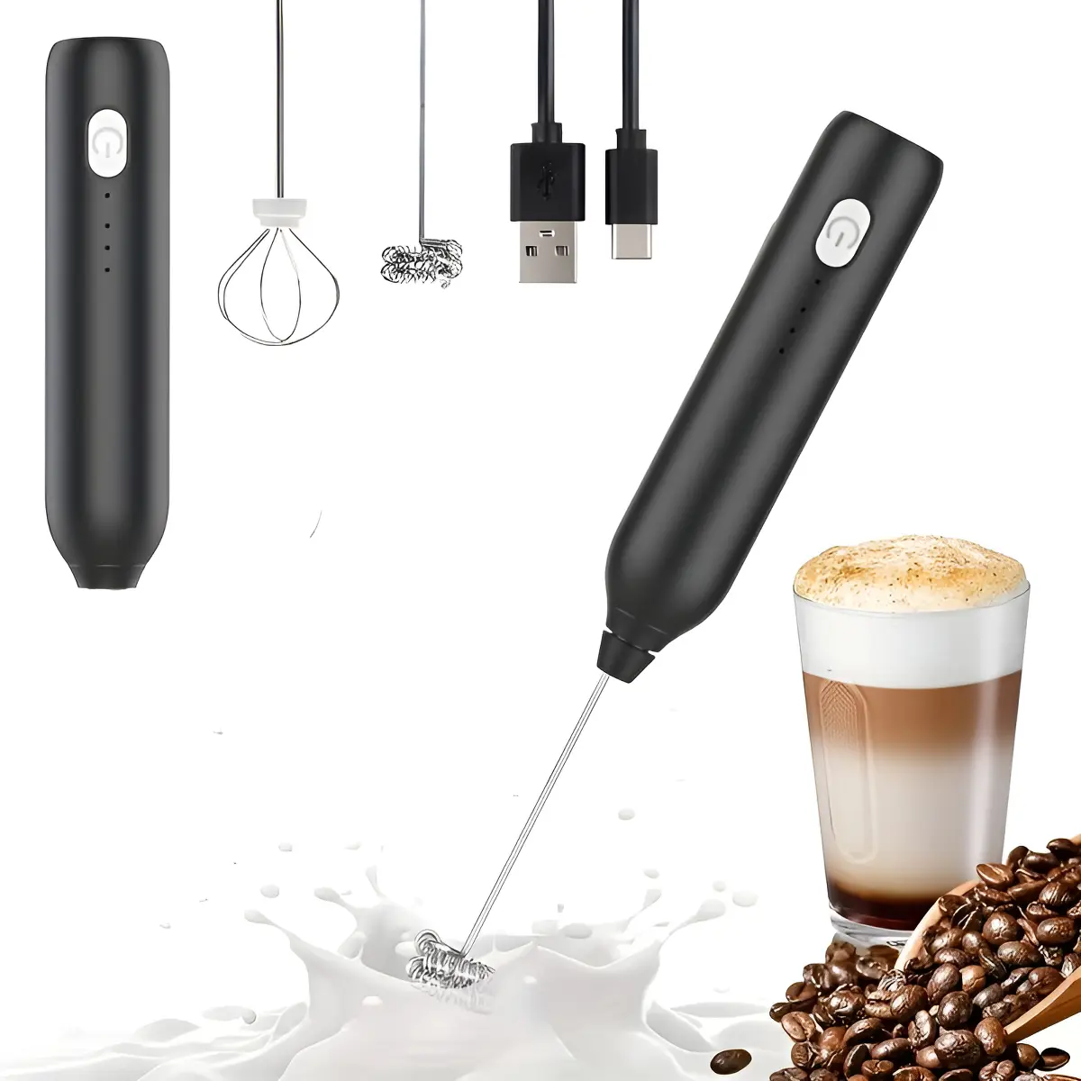 Electric Milk And Coffee Frother, Rechargeable, 3 Speeds