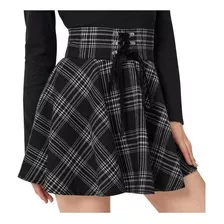Women Retro Punk Plaid Print Skirt Strap Zipper Curt 1