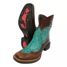 Bota Texana Tucson Feminina Azul Terquesa Bico Quadrado