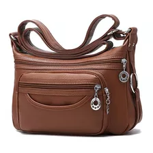 Bolso Bandolera Multibolsillos De Piel Suave Para Mujer