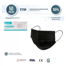 Cubre Bocas Negro Tricapa Sanwo 50 Piezas Termosellado 