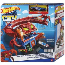 Hot Wheels City - Ataque Del Escorpion Flexible - Inc 1 Auto Color Rojo