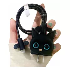 Protector De Cargador Y Cable Tipo C Para iPhone Gato Negro