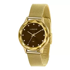 # Relógio Lince Feminino Dourado Com Pedras Casual Lindo