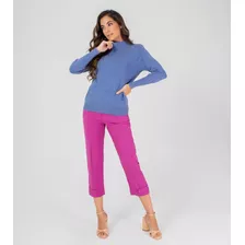 Blusa Tricot Elegante Confortável Gola Alta Lã Suéter Liso