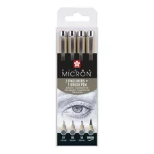 Sakura Pigma Micron 3 Microfibras Gris Oscuro Set + 1 Brush