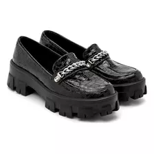 Mocassim Feminino Tratorado Salto Croco Conforto Casual