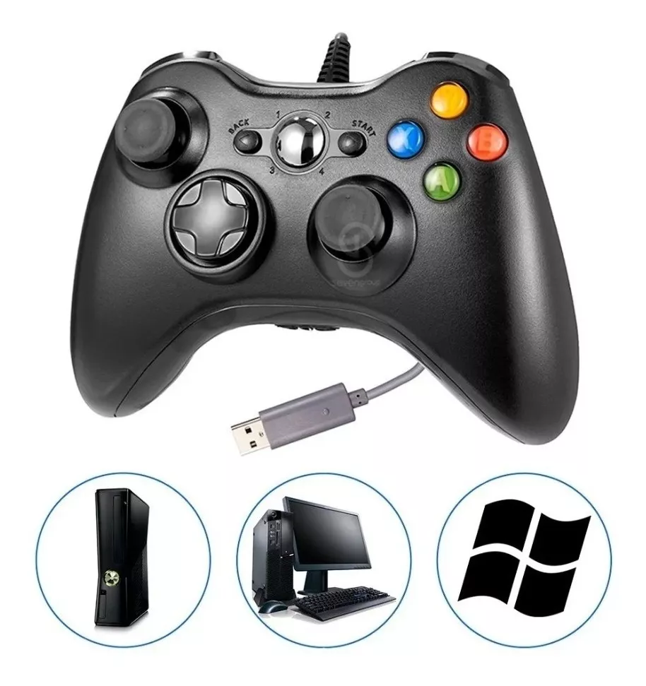 Controle Com Fio Preto Compatível Com Xbox 360 