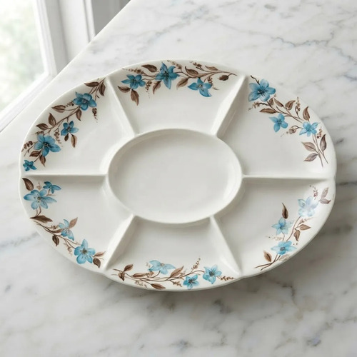 Travessa Floral Azul Pintada À Mão Vintage Azul