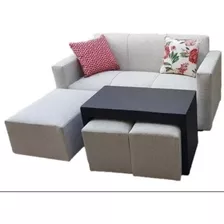 Sillon Sofa Con Isla + Mesa Y Dos Puff 