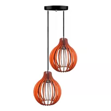 Pendente Duplo Madeira Coquinho Para Lâmpada E27 Cor Caqui (laranja) 110v/220v