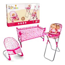 Set Juego Para Muñecas 3 En 1 Silla Cuna Y Mesedora Niñas