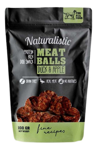Snack Para Perros Meatballs Pato Manzana Naturalistic-100 Gr