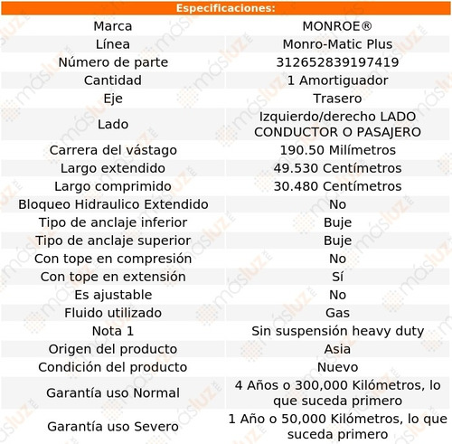 1) Amortiguador Monro-matic Plus Gas Izq/der Tras G20 75/77 Foto 3