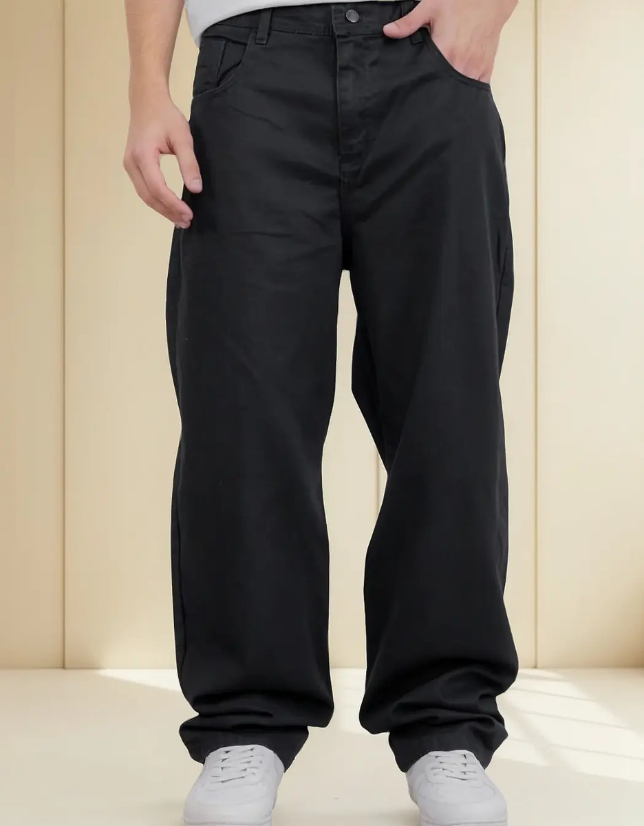 Jean Baggy Hombre Pantalon Oversize Rigido Holgado Premium Negro 42/l