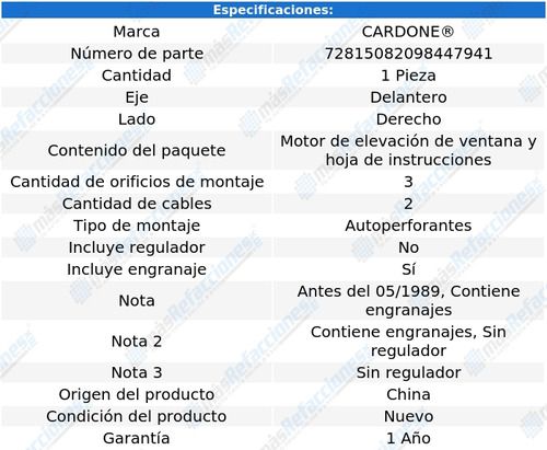 Motor Elevacin Vidrio Del Der Mercury Grand Marquis 83-89 Foto 4