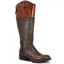 Bota Montaria Masculina Cano Alto Couro Café E Pinhão Cowboy