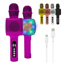 Microfono Karaoke Bluetooth Inalambrico Parlante Efectos Rgb Color Fuscia