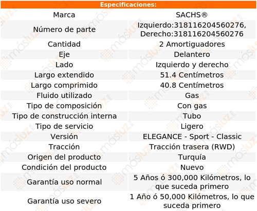 2- Amortiguadores Gas Delanteros C280 3.0lv6 2008/2009 Sachs Foto 2