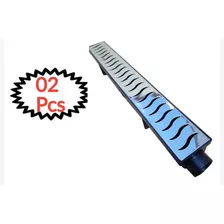 02 Pcs Ralo Linear Seca Piso Inox 06x50cm Coletor Preto