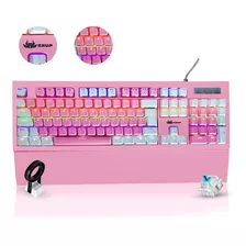 Teclado Gamer Mecanico Abnt2 Led Rgb Pc Apoio Pulso Branco Cor De Teclado Rosa Idioma Português Brasil