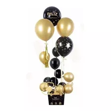 Pack De 17 Globos Más Caja Decorativa Feliz Cumpleaños