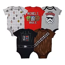 Set De 5 Bodys Talla 3 A 6 Meses Para Niño De Star Wars,