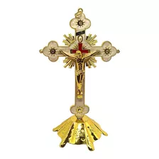Crucifixo Metal Parede Cruz Mesa Parede Prata Linda 17cm