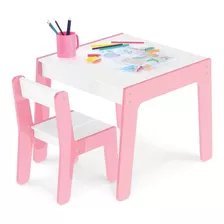 Conjunto Mesa Mesinha E Cadeira Infantil Madeira Rosa Junges