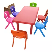 Mesa Roja Con 6 Sillas Para Niños Inicial Escolar Colegio 
