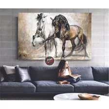 Cuadro Caballos Artístico Canvas Grueso Ccb7 140x90cm Color Multicolor