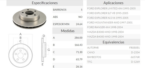 Par De Discos Delantero De Freno Ford Explorer Xls V6 95-05 Foto 2