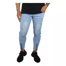 Calça Masculina Jeans Skinny Rasgada Com Zíper 