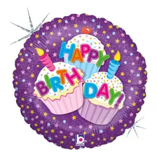 Balão Personalizado Grabo Happy Birthday Cupcake 18 