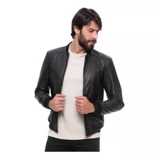 Jaqueta Masculina Badana De Couro Slim Preto Para Motoqueiro