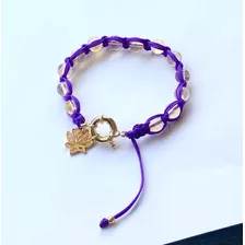 Pulsera Protección Piedra Natural Citrino Broche Flor Loto