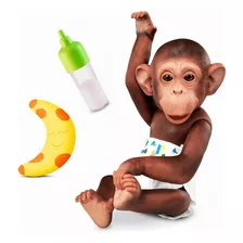 Boneco Macaco Bebe Little Caco Mamadeira Fralda E Banana