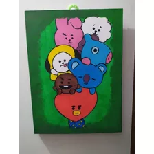 Kpop | Quadro Pintado A Mão Bts Bt21 + Brindes